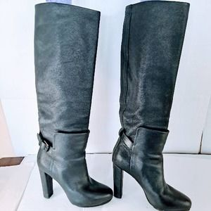 Balenciaga Womens 6 Boots Pebbled Leather Black Tall Knee Buckle Strap